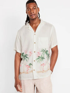 Men's Short Sleeve Flamingo Camp Shirt Sz: L | NWT | Old Navy